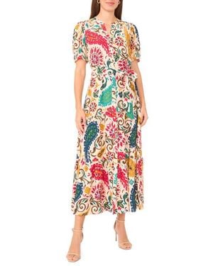 Halogen® Short Sleeve Tie Waist Maxi Dress - Red