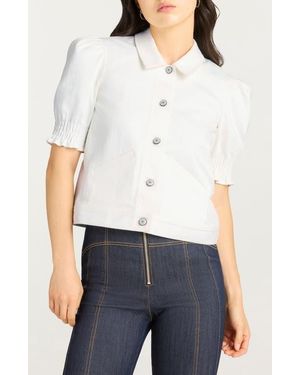 Cinq À Sept Roselyn Puff Sleeve Stretch Denim Jacket - White