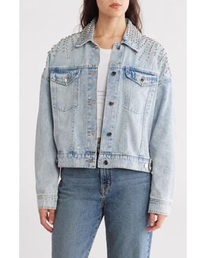Vigoss Top Crystal Embellishment Denim Jacket - Blue