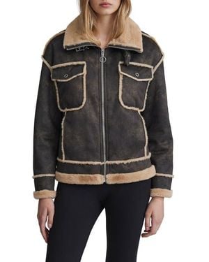 NVLT Faux Fur Trim Faux Suede Biker Jacket - Black