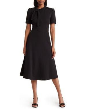 Maggy London Short Sleeve Necktie Midi Dress - Black