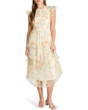 Blu Pepper Floral Smocked Tiered A-Line Dress - Natural