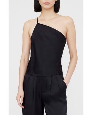 Anine Bing Mandy One-Shoulder Silk Top - Black