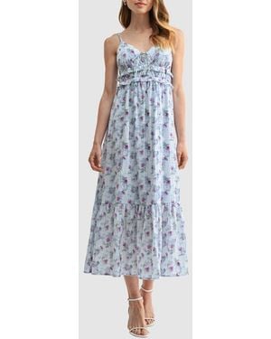 Lush Floral Ruffle Tiered Midi Dress - Blue