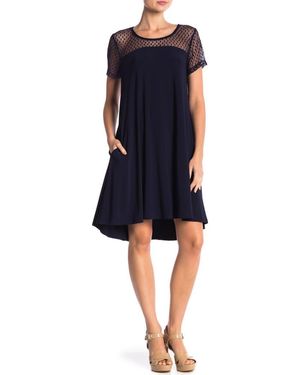 Nina Leonard Illusion Neck High-Low Shift Dress - Blue