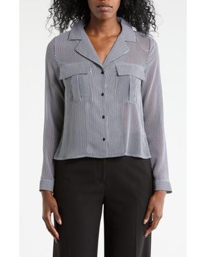 Tahari Print Long Sleeve Crop Blouse - Blue