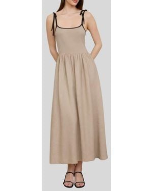 Blu Pepper Contrast Bow Strap Midi Dress - Natural