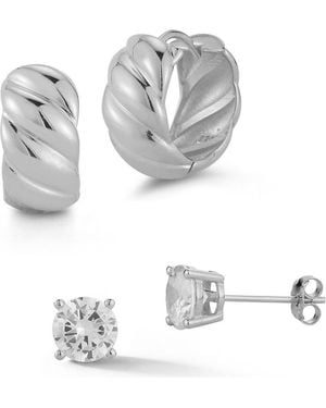 Glaze Jewelry 14K Vermeil 2-Piece Cz Stud & Huggie Hoop Earring Set - Gray