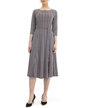Nina Leonard Sylvia Printed Tie Waist Midi Dress - Gray