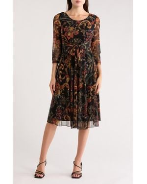 Connected Apparel Elbow Length Sleeve Mesh Dress - Brown