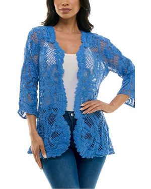 Nina Leonard Scalloped Lace Cardigan - Blue