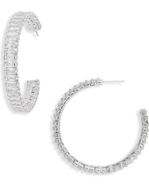 Tasha Baguette Stone C Hoop Earrings - White