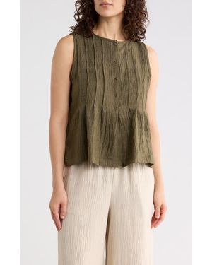 Max Studio Pintuck Crinkle Sleeveless Top - Green