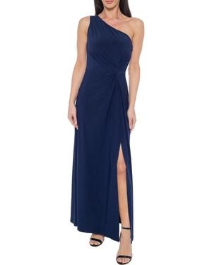 Marina One-Shoulder Front Twist A-Line Gown - Blue