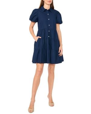 Halogen® Tiered Puff Sleeve Shirtdress - Blue