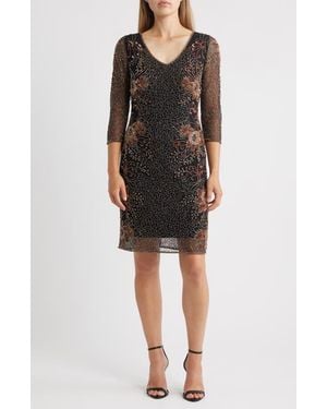 Pisarro Nights Beaded V-Neck Cocktail Dress - Black