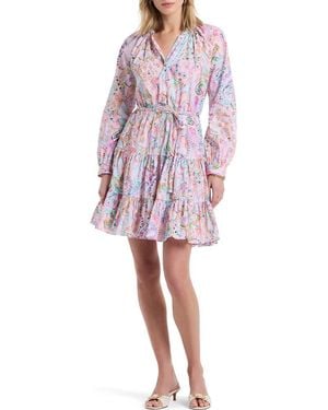 Robert Graham Sydney Paisley Long Sleeve Tiered Shirtdress - Pink