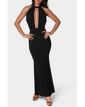 Bebe Halter Plunge Neck Maxi Dress - Black