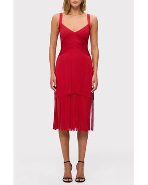 Hervé Léger The Mischa Fringe Midi Dress - Red