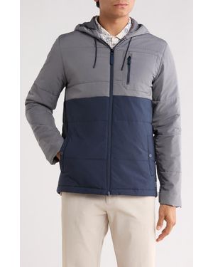 Travis Mathew Torch Runner Colorblock Quilted Hooded Jacket - Blue