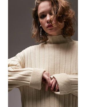 TOPSHOP Knitted Oversized Ribbed Funnel Mini Dress - Gray