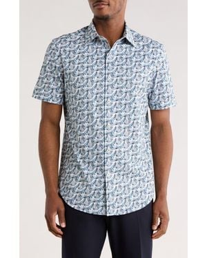 Bugatchi Short Sleeve Woven Button-Up Shirt - Blue
