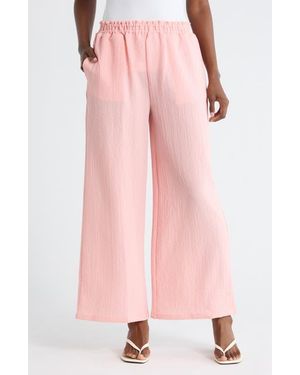 Bobeau Ruffle Pull-On Ankle Wide Leg Pants - Pink