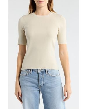 Wishlist Ribbed Short Sleeve Knit Top - Natural