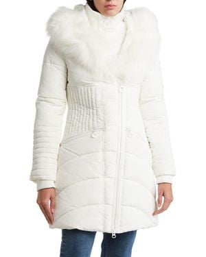 Noize Gigi Vegan Faux Fur Trim Quilted Parka - White