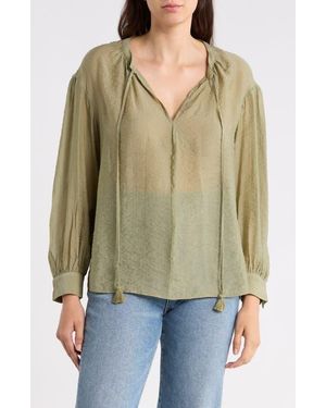 Vince Camuto Long Sleeve Woven Top - Green