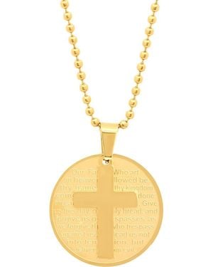 HMY Jewelry Lord's Prayer Cross Medallion Pendant Necklace - Metallic