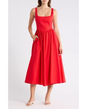 Wayf Corset Midi Dress - Red