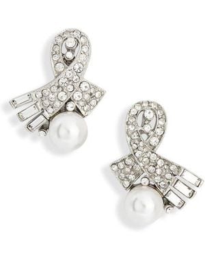 Kenneth Jay Lane Faux Pearl & Crystal Stud Earrings - Metallic