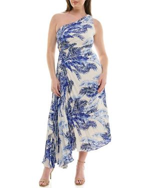 Nicole Miller One Shoulder Pleat Dress - Blue