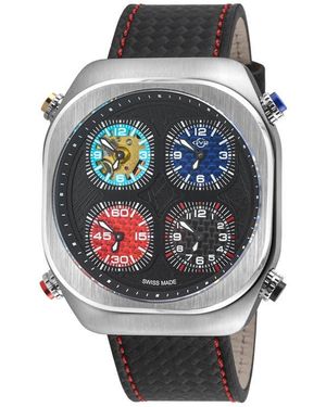 Gv2 Quattro Zone Leather Strap Watch, 54Mm - Gray