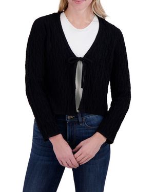 Lucky Brand Tie Front Open Stitch Cardigan - Blue