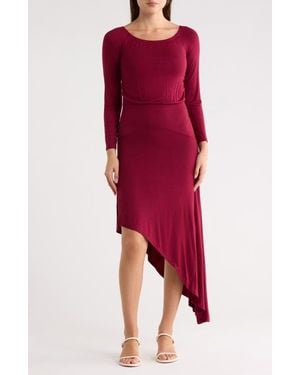 Go Couture Long Sleeve Asymmetric Hem Dress - Red