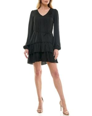 Socialite Tiered Long Sleeve Satin Dress - Black