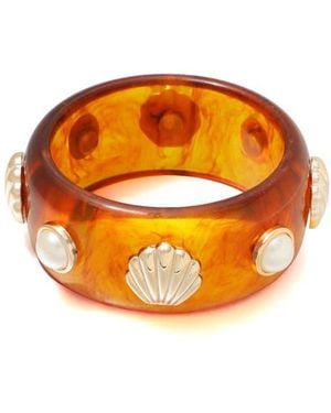 Adornia Faux Pearl & Shell Bangle Bracelet - Orange