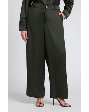Eloquii Wide Leg Satin Pants - Black
