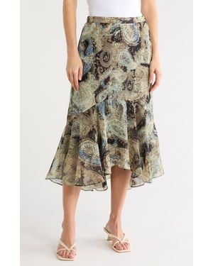 Tahari Paisley Ruffle Hem High-Low Skirt - Multicolor