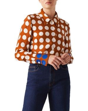 LK Bennett Elise Polka Dot Woven Top - Blue