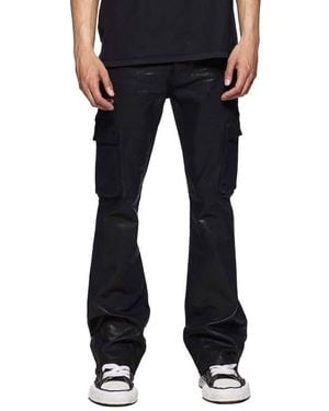 Purple Brand Coated Cargo Flare Jeans - Black