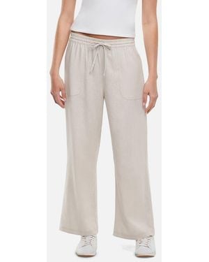 Three Dots Drawstring Linen Blend Ankle Wide Leg Pants - Natural