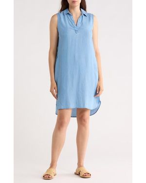 Beach Lunch Lounge Jinni Split Neck Sleeveless Denim Shift Dress - Blue