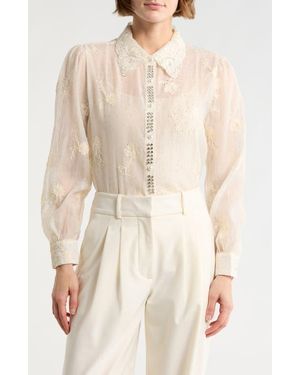 Forgotten Grace Embroidered Long Sleeve Top - Natural