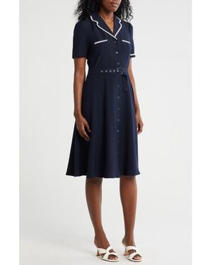 Nanette Lepore Tipped Scalloped Trim Shirtdress - Blue