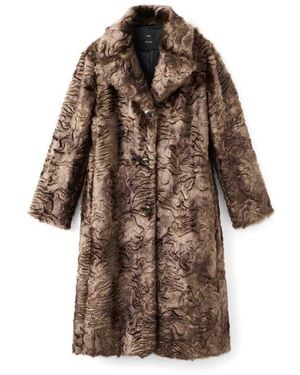 Mango Textured Faux Fur Coat - Brown