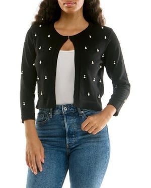 Nina Leonard Rhinestone & Imitation Pearl Bolero - Black