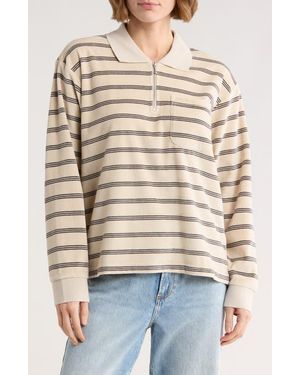 Obey Laurel Stripe Long Sleeve Polo - Natural